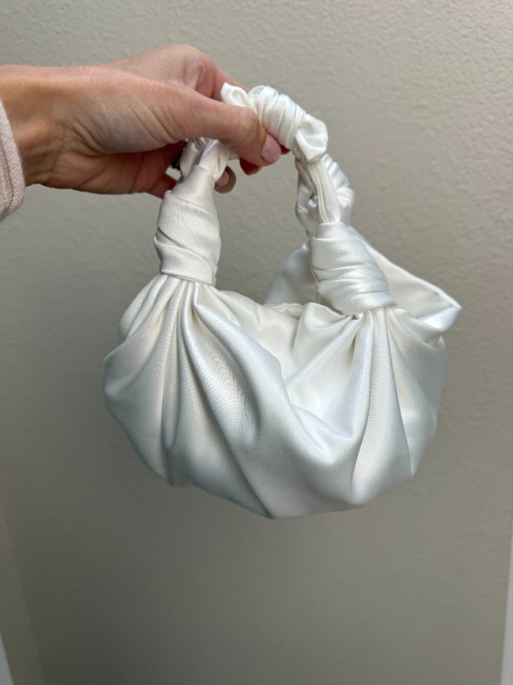 NLA White Silk Knot Bag